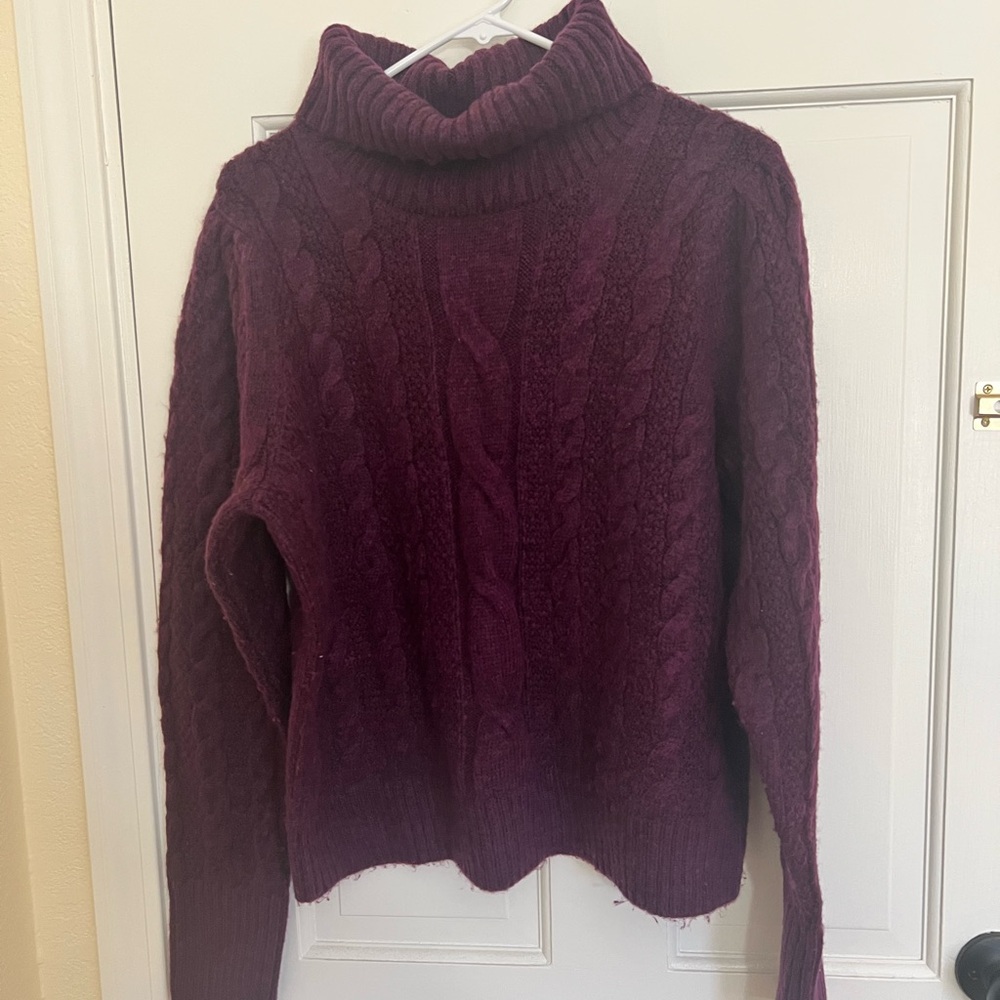 Cozy Purple Cable Knit Turtleneck Sweater